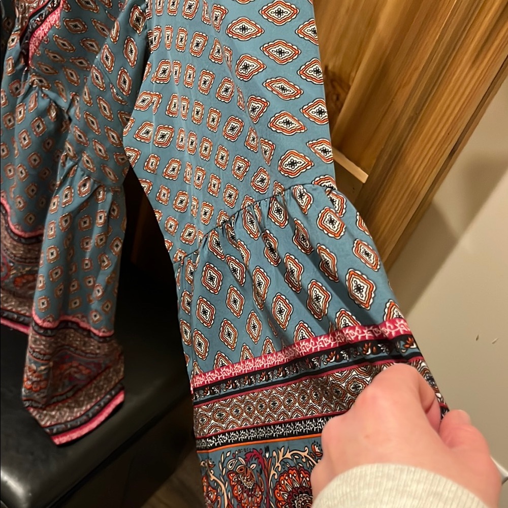 Boho V-Neck Peasant Blouse -size 22 Blue And Teal - Picture 6 of 10